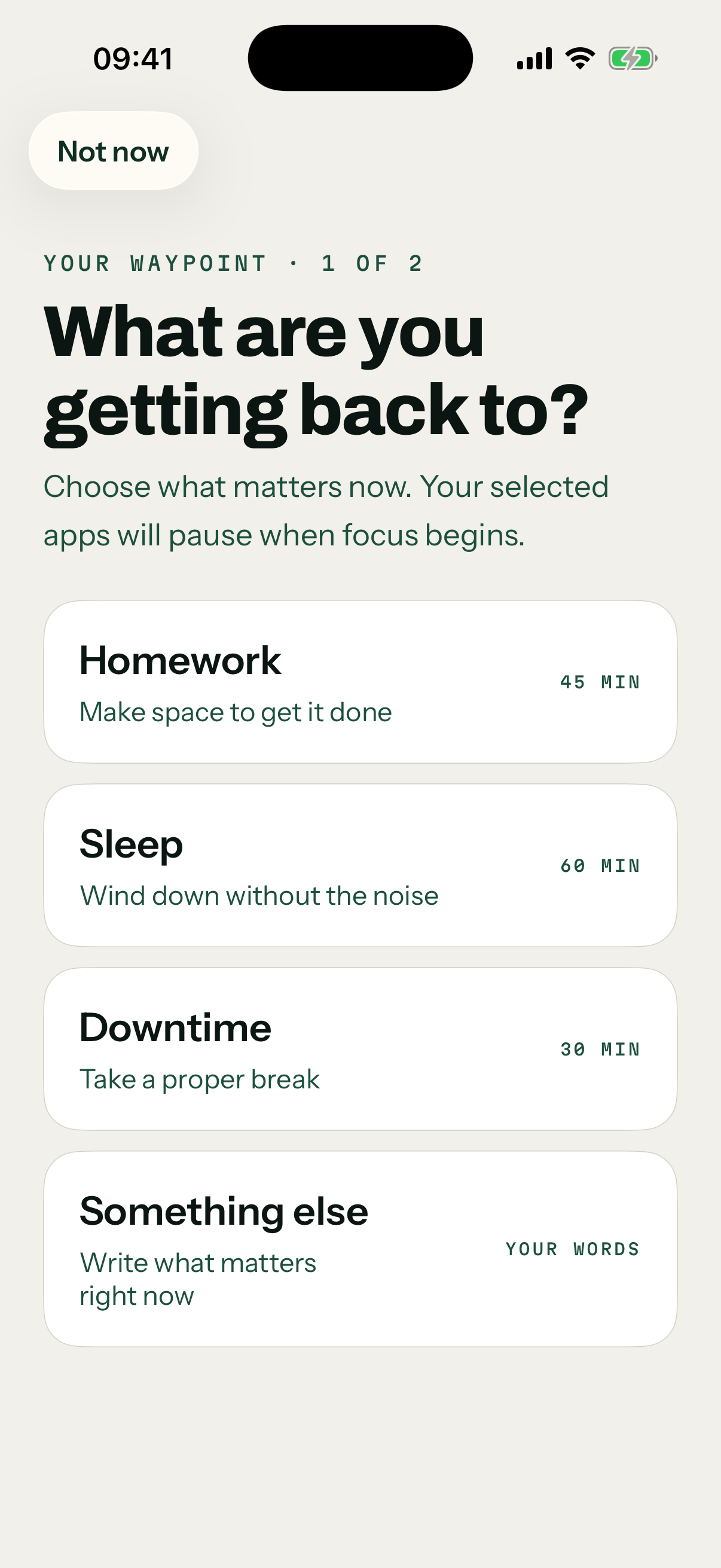 Waypoint app asking what the user is getting back to